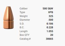 Barnes Geschoss .500 S&W/.500 325GR XPB Pistol FB 20 Stück