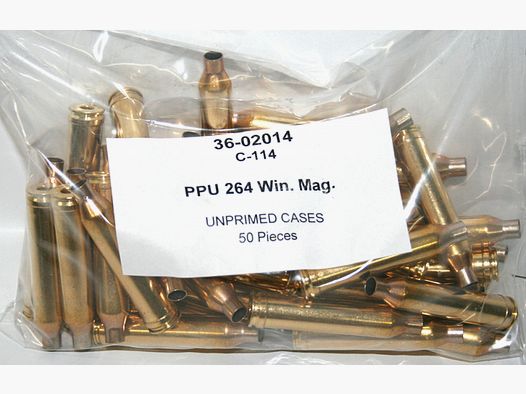 50 Stück NEUE PPU/PrviPartizan Langwaffenhülsen .264 Win.Mag. Boxerzündung / Unprimed Brass #C-114