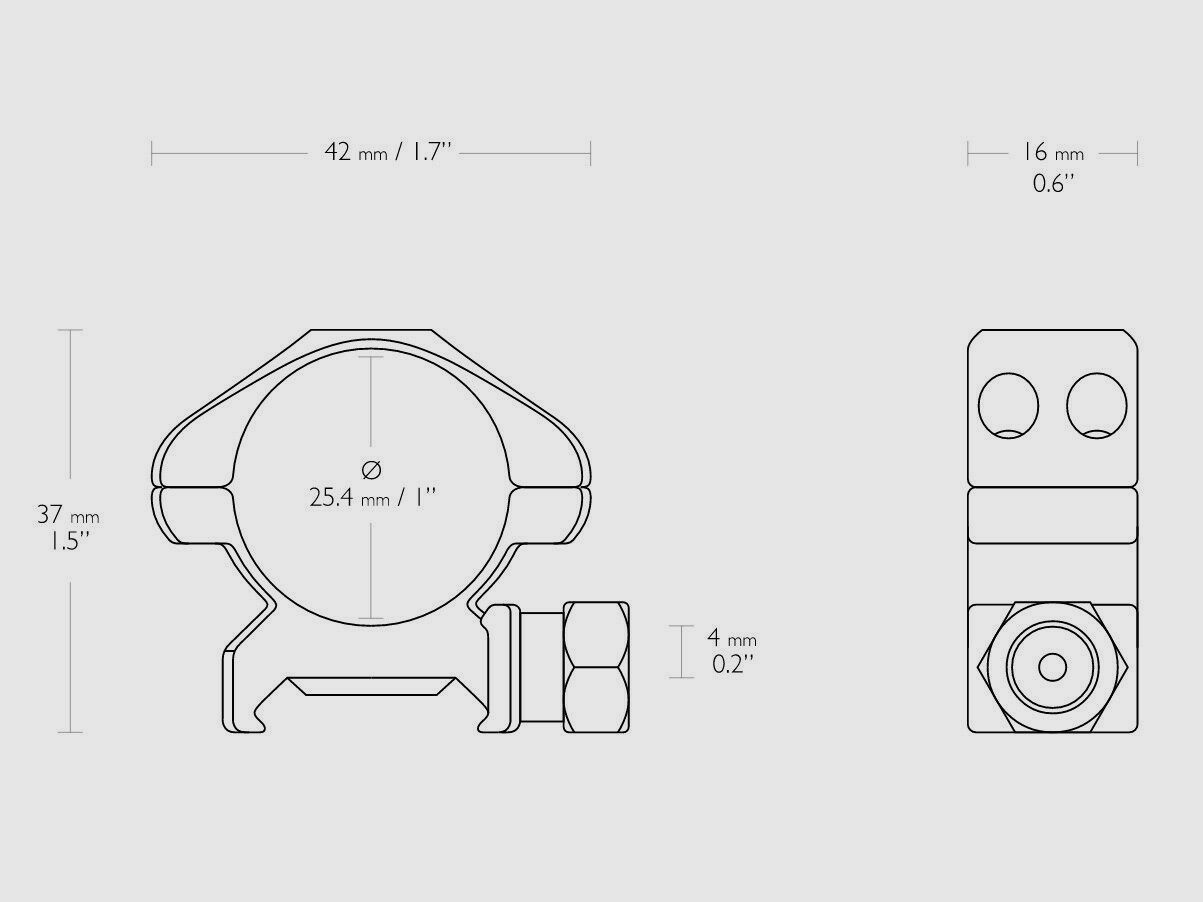HAWKE 23000 1" 25.4mm Precision Steel Ring Mounts Low for Weaver Rail