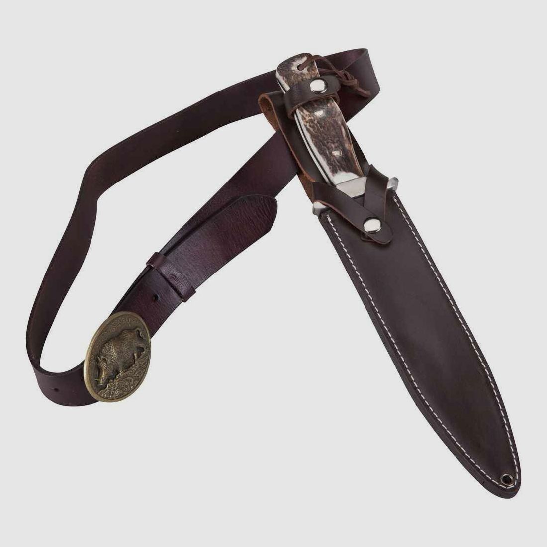 Cintura in pelle con motivo di cinghiale, 110 cm, immagine 3 di 3
