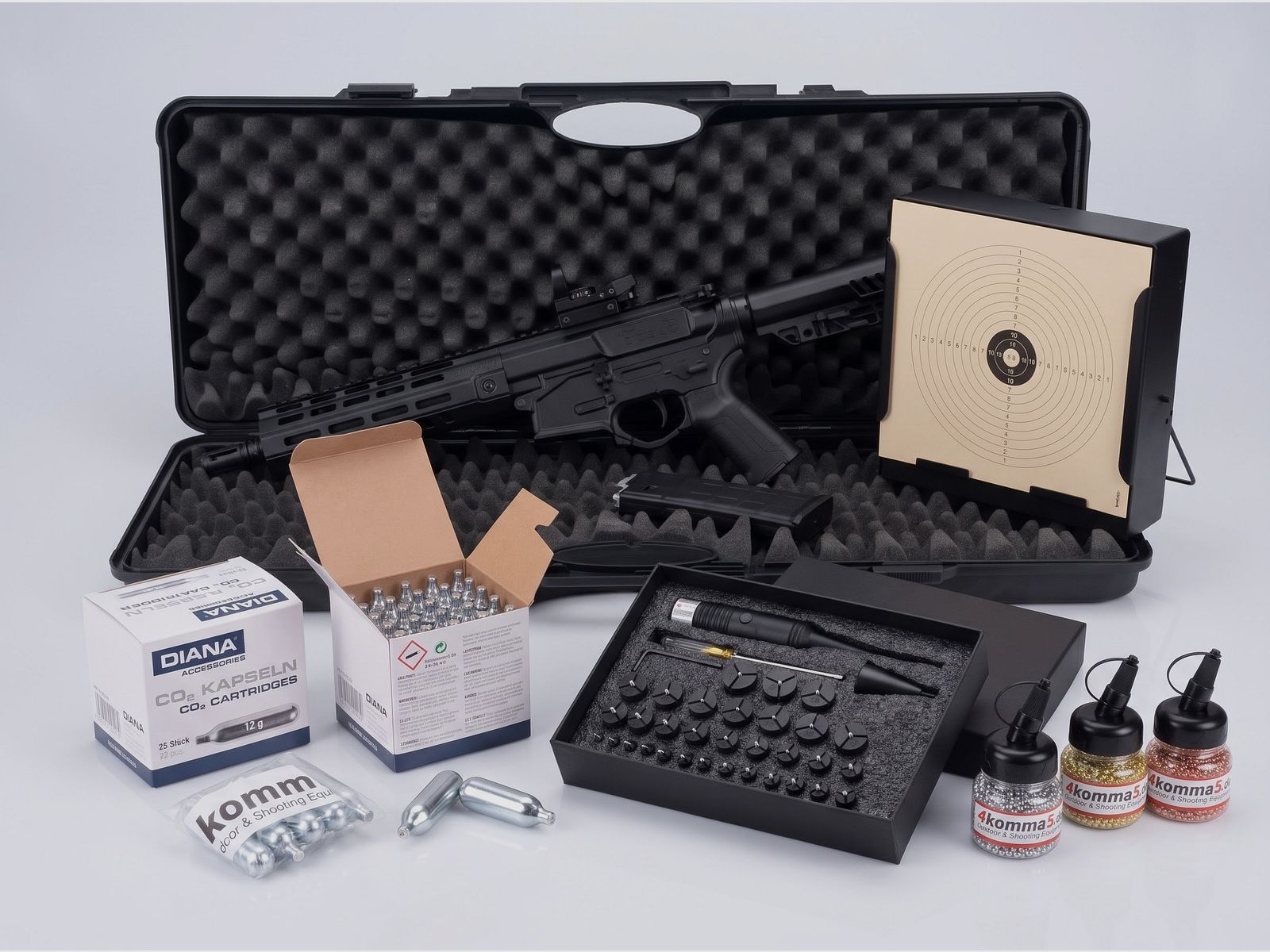 Pistola CO2 UX Strike Force – in ottime condizioni, mirino laser, ampio pacchetto di accessori, circa 4.500 BB in acciaio, immagine 1 di 14
