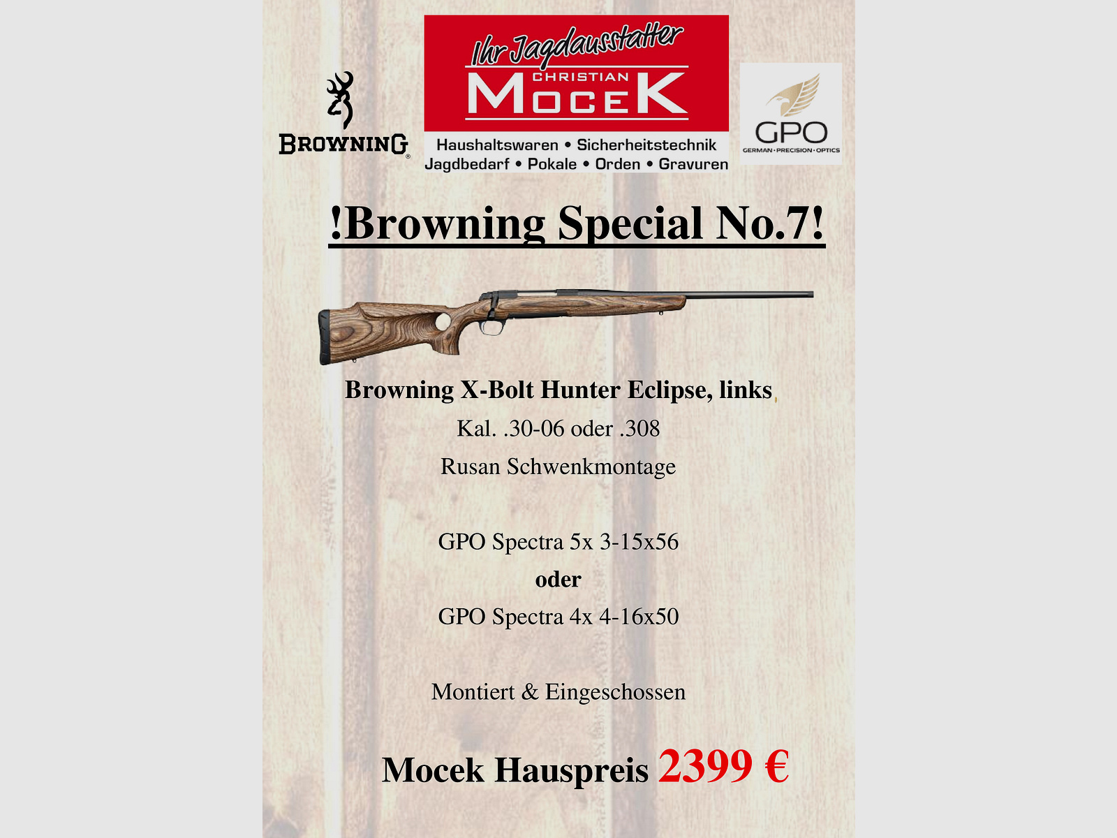 Browning X-Bolt Hunter Eclipse, mit GPO Spectra, links