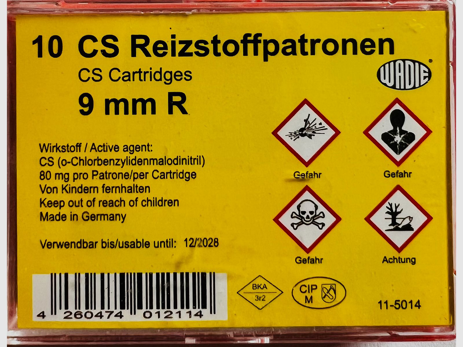 Cartouches de gaz CS 9 mm R.K. pour revolver 10 pièces.