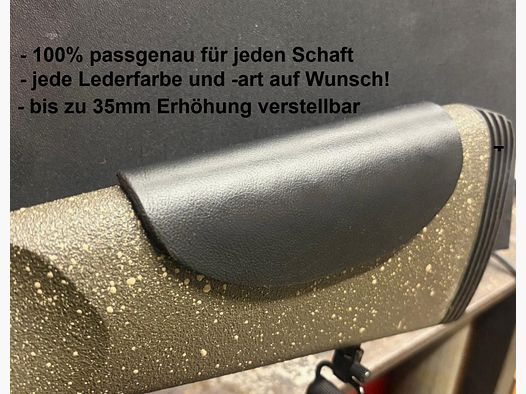 Almohadillas de culata Aumento de la parte trasera - Cuero auténtico y KYDEX - ¡se adapta perfectamente a cualquier culata! - Moldeable individualmente - Ajustable para Blaser, Sauer, Mauser, Heym, Merkel, Bergara, Steel Action, etc.