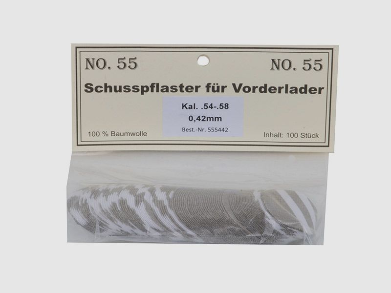 Match Schusspflaster fĂĽr Vorderlader No. 55 0,42 mm Kaliber .54 - .58