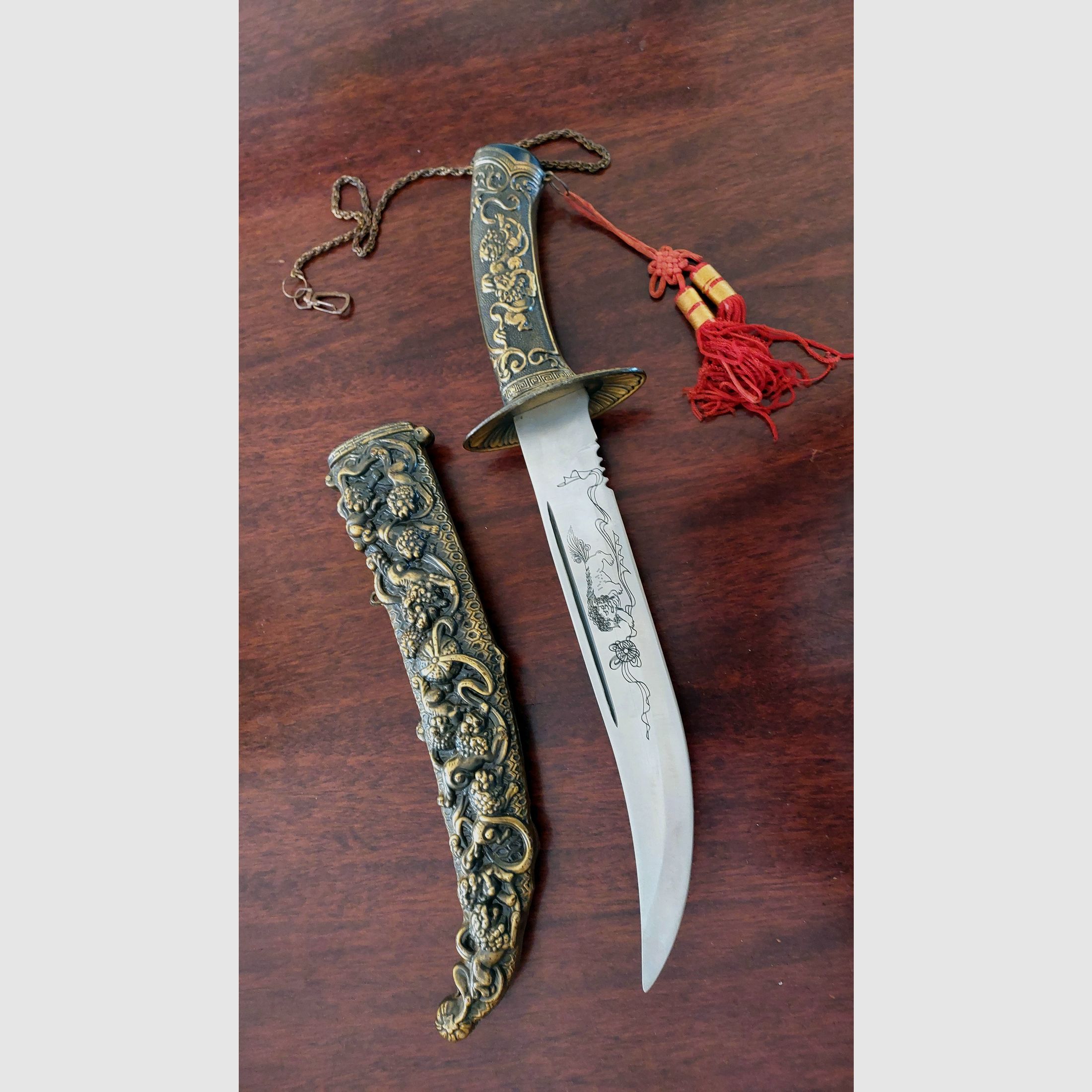 REPLIKA Chinesischer Zeremonial-Dolch Chinesischer Löwenhund Dolch Deko