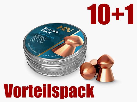 Vorteilspack 10+1 Rundkopf Diabolos H&N Baracuda Power Kaliber 5,5 mm 1,37 g glatt verkupfert 11 x 200 StĂĽck