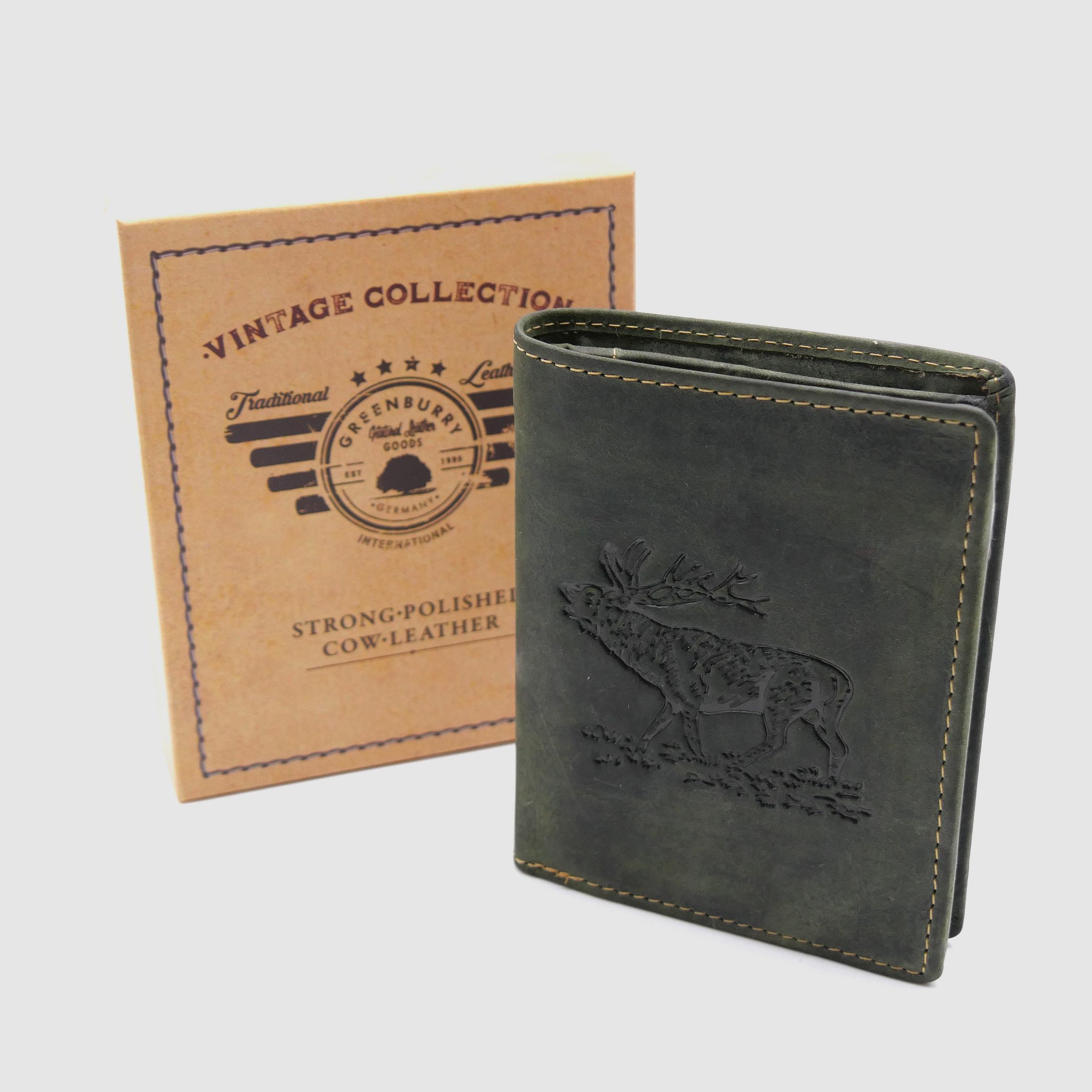 Greenburry Leder Geldbörse olive Hirsch Vintage Animal 1701-stag-30