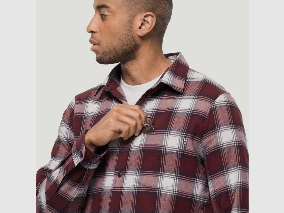Jack Wolfskin camicia Wanderweg M Cordovan Red Checks, immagine 3 di 4