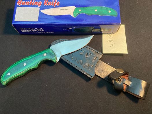 Jagdmesser, Gürtelmesser, Klinge ca. 8cm, Gesamt 21cm, Lederscheide schwarz, Neu + OVP