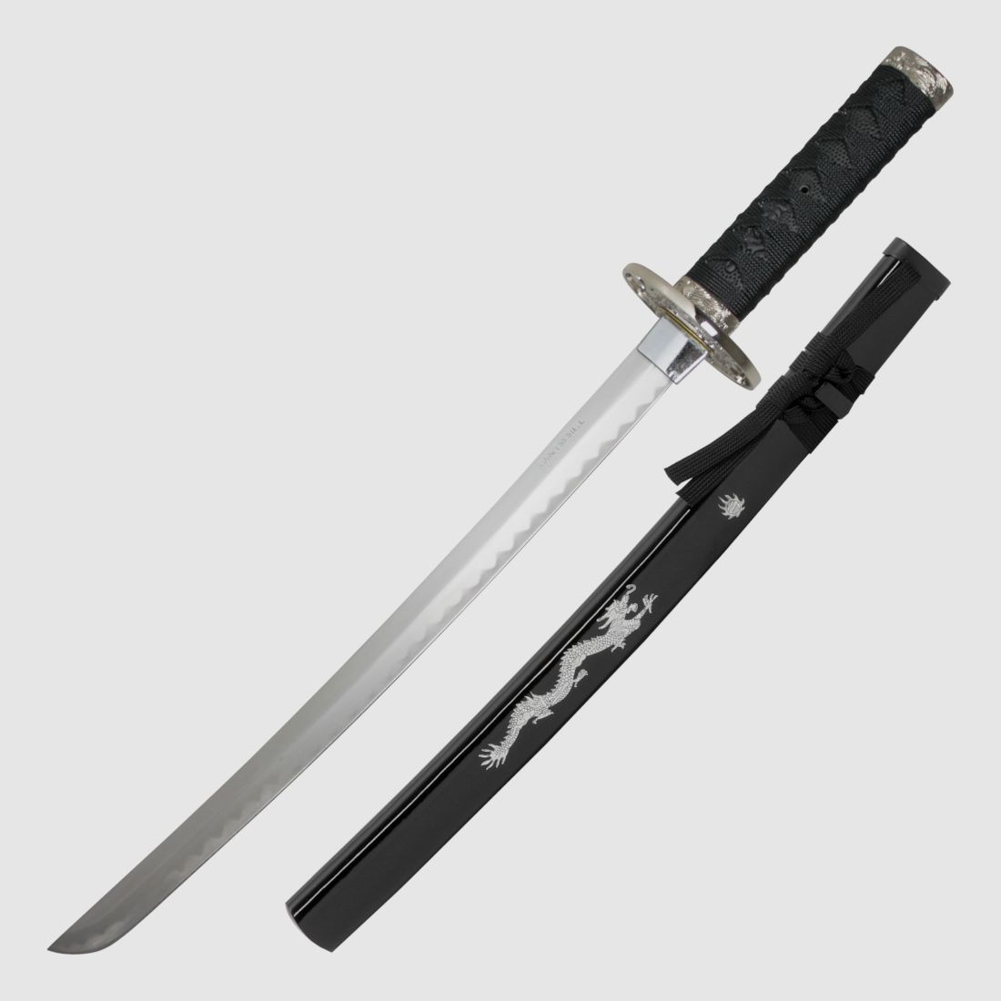 Srebrny Smok Wakizashi w komplecie z Saya