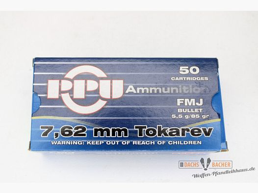 PPU Privi Partizan 7,62mm Tokarev 5,5g/85gr FMJ Vollmantel 50 Schuß