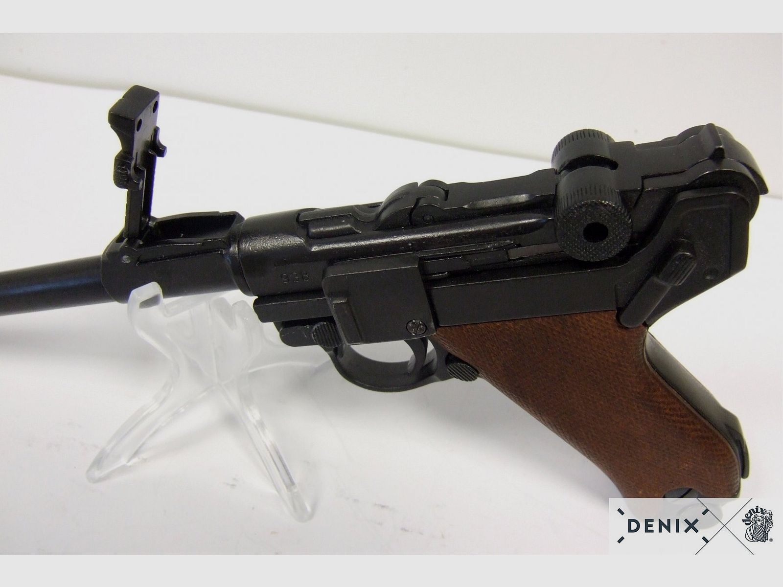 Parabellum-Pistole P08 Luger Long mit Holzgriffschalen – Denix-Replik, Bild 8 von 12