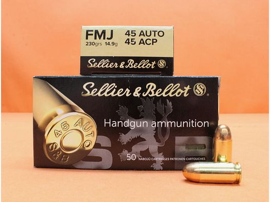 S&B Sellier & Bellot .45Auto cartridges S&B/ Sellier&Bellot 230grs FMJ VE 50 cartridges/ 14.9g full metal jacket