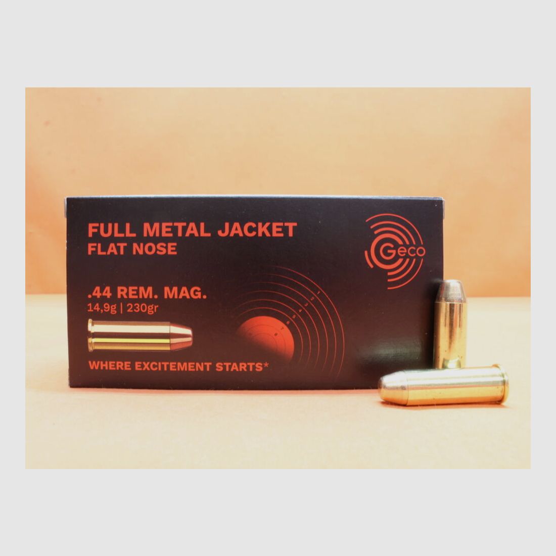 GECO Patrone .44RemMag GECO 230grs FMJ (2402931) VE 50 Patronen/ 14,9g Vollmantel-Flachkopf, Bild 1 von 2