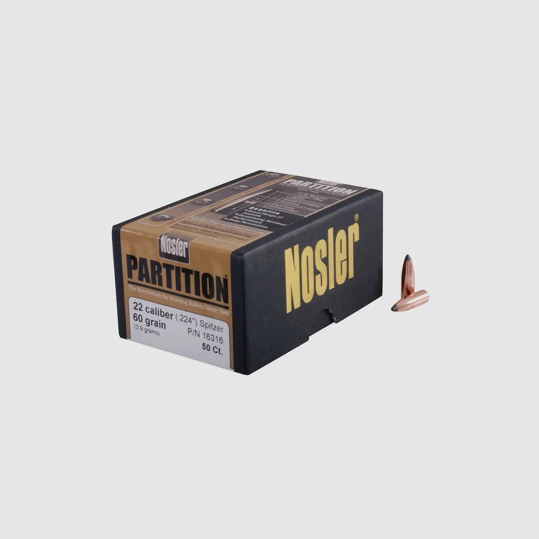 Nosler Bullet Partition .22/.224 60GR Spitzer 50 pieces