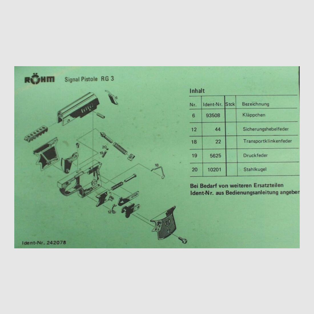 Röhm RG3 Ersatzteile Signal-Pistole RG3