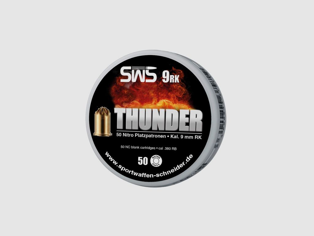 Platzpatronen SWS Thunder Nitro Kaliber 9 mm R.K. fĂĽr Revolver Messing 50 StĂĽck (P18)