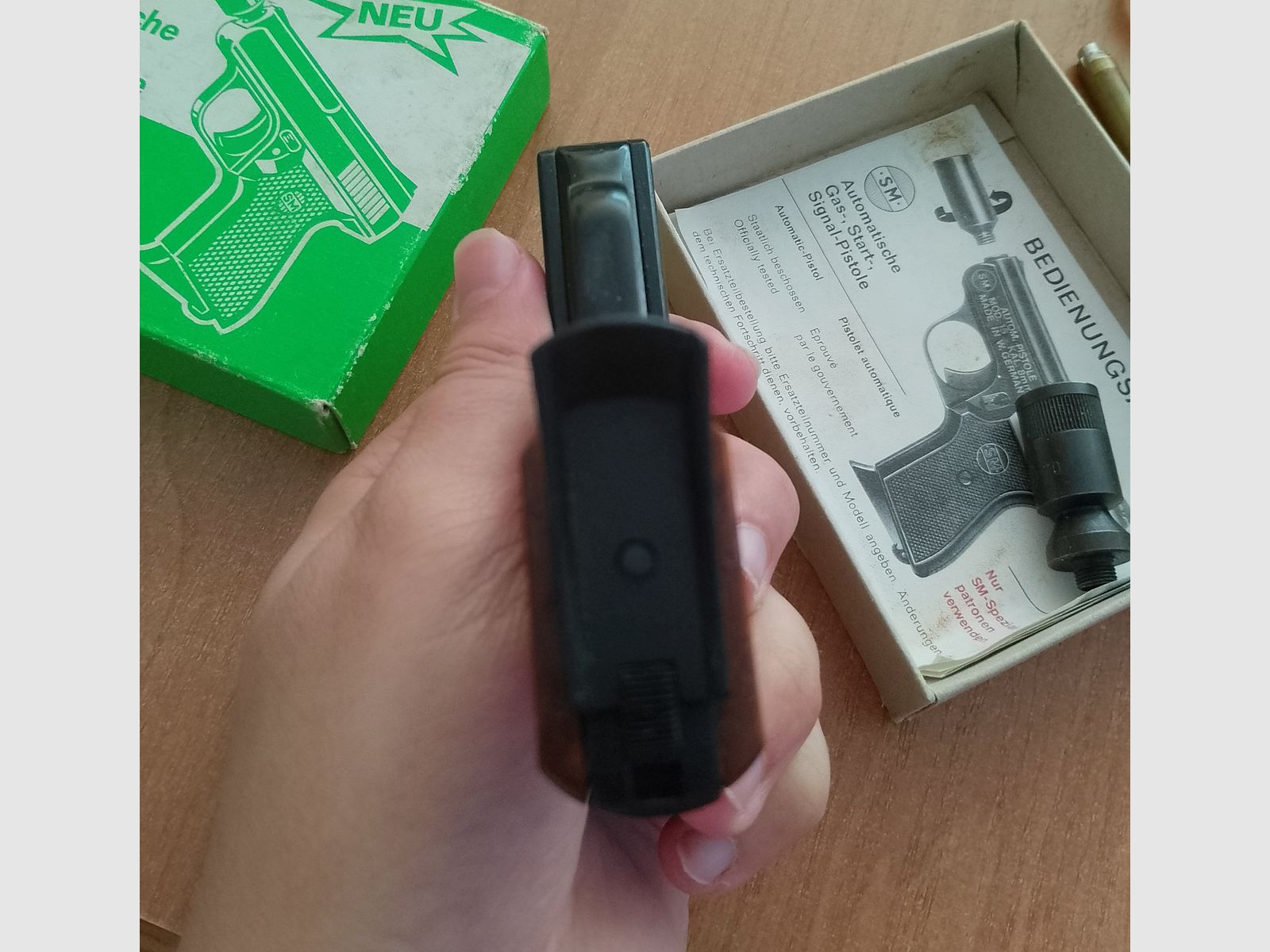 Alte Rhöner SM 15 Kal. 8 mm Knall im PTB 83/2 mit Verpackung!