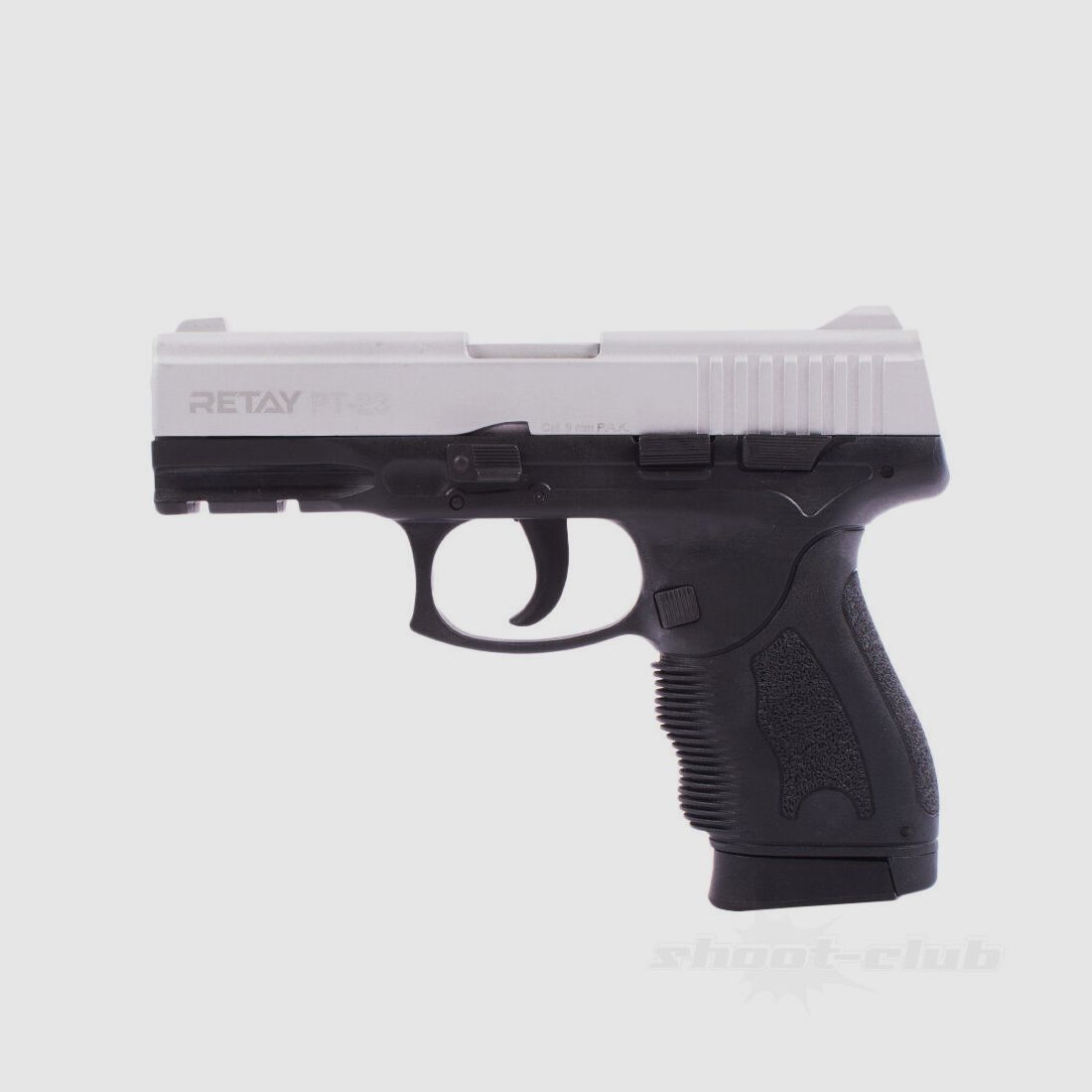 Retay PT-23 9mm P.A.K. nickel-colored Cerakote finish