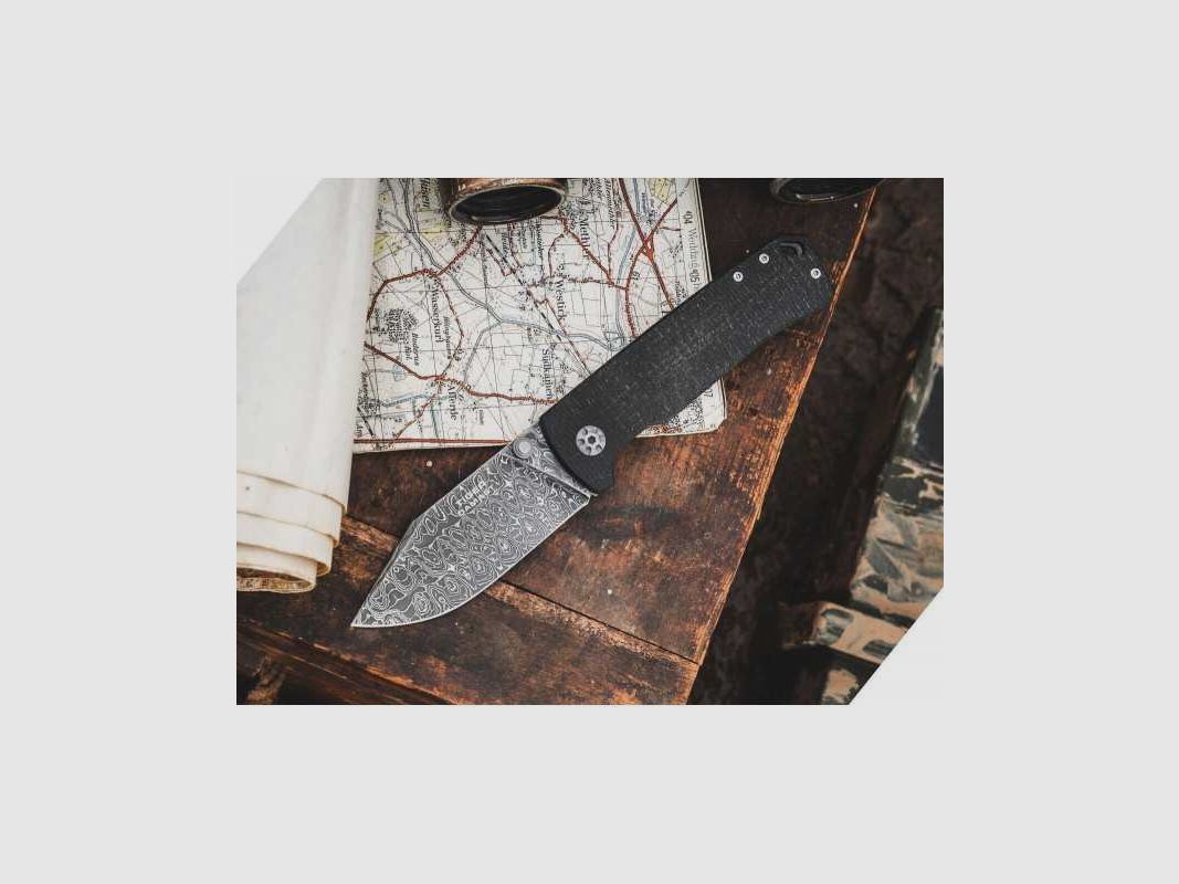 Böker Tiger Damastmes uit pantserstaal Mircata handvat