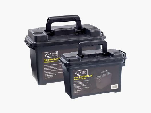 Set Munitionskiste Gr. 1 (Cal.30) + Gr. 2 (Cal.50), schlagfester Kunststoff, abschließbar, Schwarz, ohne Aufdruck