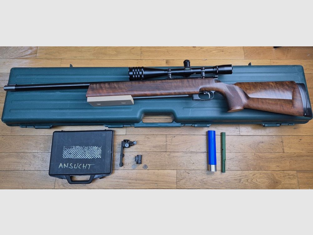 Wunderschönes Set Präzisionsbüchse Anschütz Modell MATCH 54 Version 1407 – 22LR – Weaver CT36 Micro Trac 36 x 40 Zielfernrohr mit Diopter und Tunnel Anschütz (3 Iris!) – Schwerer Lauf – Kammer- und Verschlussprotektor + Koffer! Top Set! TBE+++, Bild 1 von 53