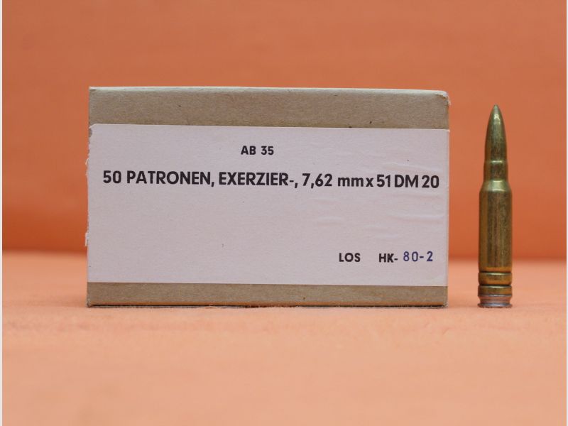 Deko-/Sammlermunition .308Win Exerzierpatrone 7,62x51 BUND/ BGS 50 Stück in Originalverpackung