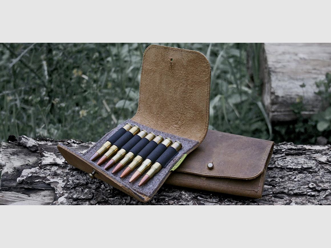 Forest owl rifle nubuck leather cartridge case