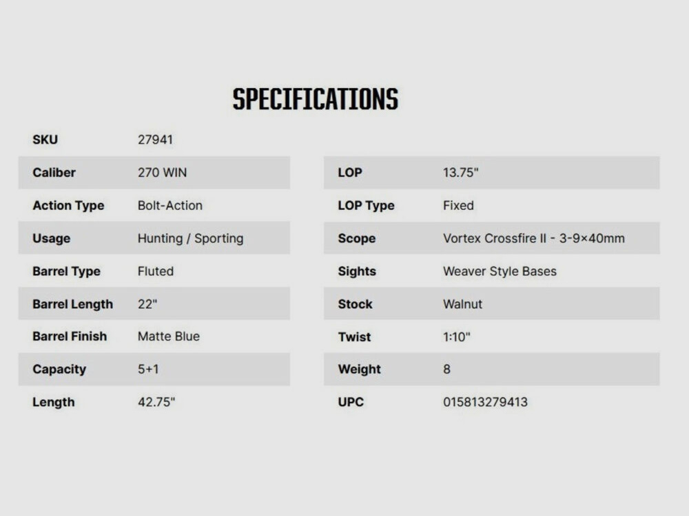 Mossberg Patriot Walnut 22" (22 pollici) Combo con ottica .270Win