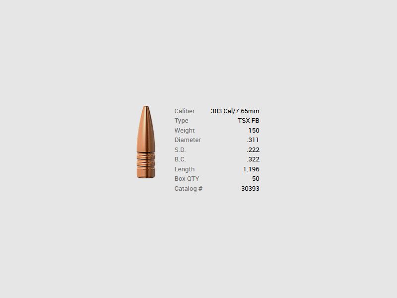 Barnes Geschoss .303/.311 150GR TSX FB 50 Stück