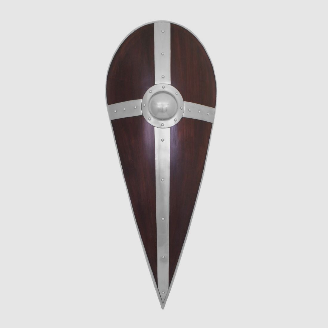 Wooden drop shield with a bump and steel cross