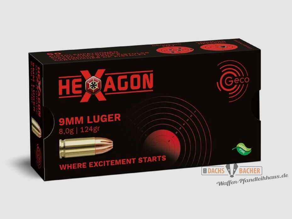 GECO 9 mm Luger Hexagon 8,0g/124gr 50 cartouches