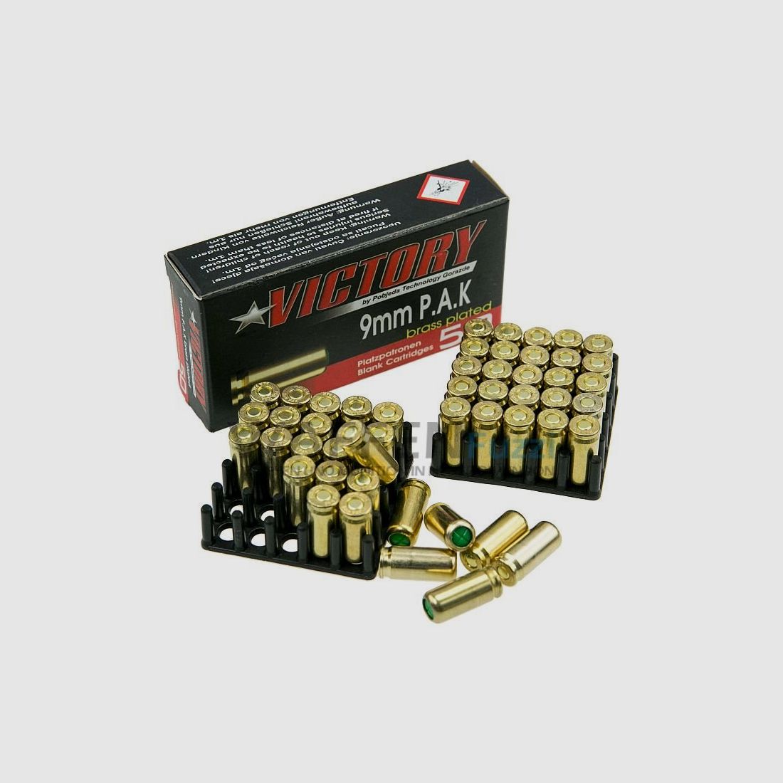 Victory Pobjeda Platzmunition caliber 9mm P.A.K. brass case