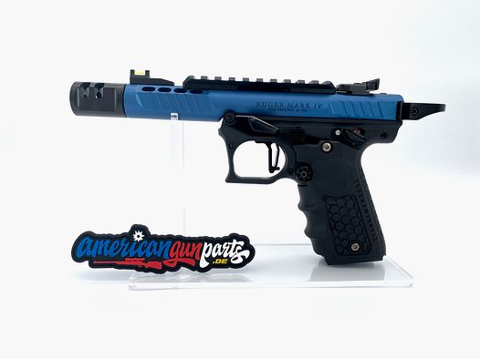 Pistola de carrera TANDEMIZED Ruger Mark IV 22/45 de Tandemkross - parte superior azul 43691, parte inferior negra, controles negros