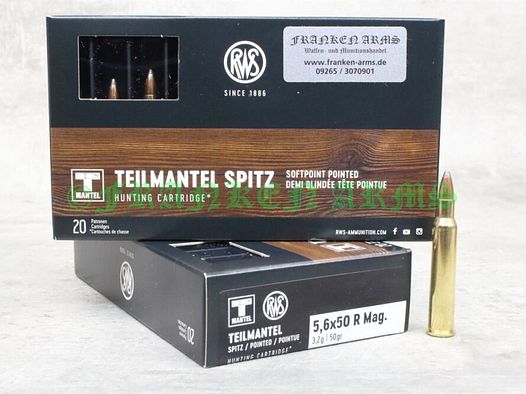 RWS	 Teilmantel 5,6x50R Magnum 50gr. 3,2g 20 Stück Staffelpreise