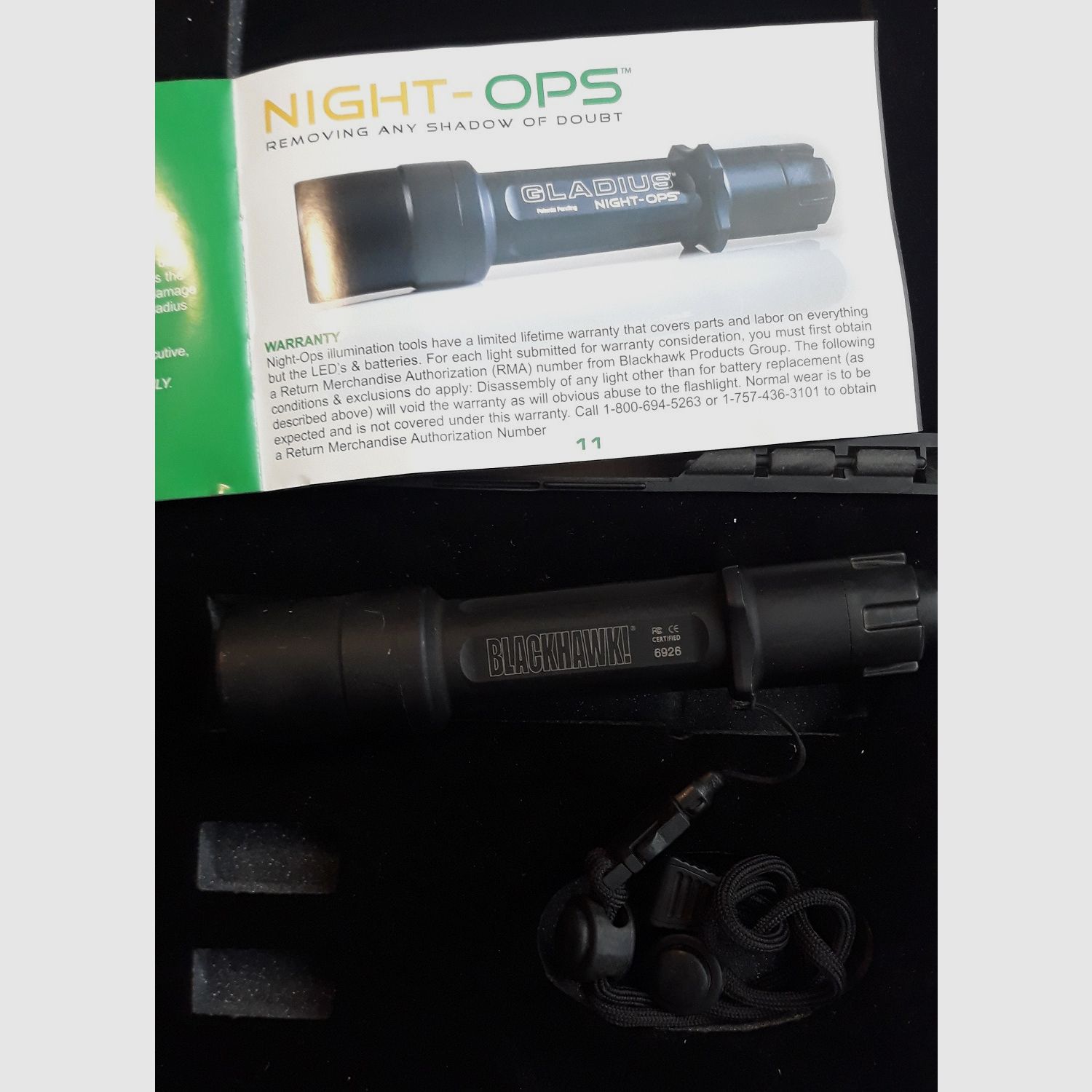 Lampe de poche BLACKHAWK NIGHT-OPS GLADIUS NOIR