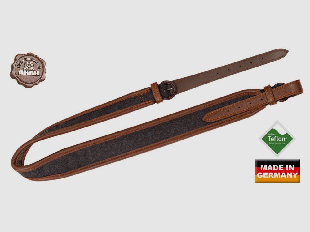 Correa de rifle AKAH de cuero de alce y loden con base de corcho