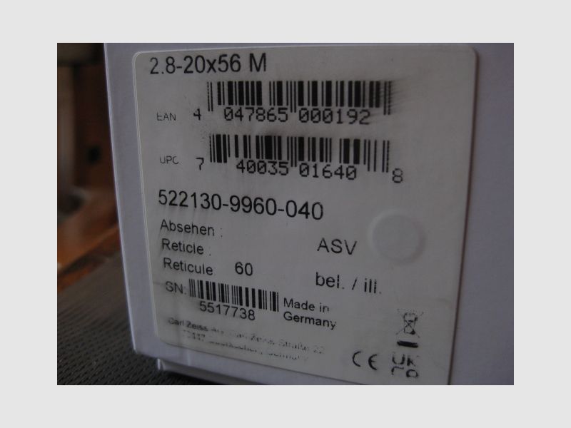 Wahrscheinlich letzte Möglichkeit um ein NEUES ZEISS = Made in Germany erwerben zu können !! Absoluter BESTPREIS = " NEUES "  GENERATION-II  ZEISS V8 2,8-20x56 M = Innenschiene  +  ASV-Höhe + Absehen-60 !!  Oder  vielleicht ein V6 1,1-6x24 M ?! KEIN Blaser-Mauser-Sauer-Swarovski-LEICA-SteelAction-MINOX-Steyr