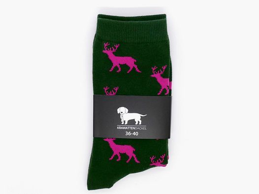 Krawattendackel Socken grün Hirsch pink Größe 36-40 Damenstrümpfe