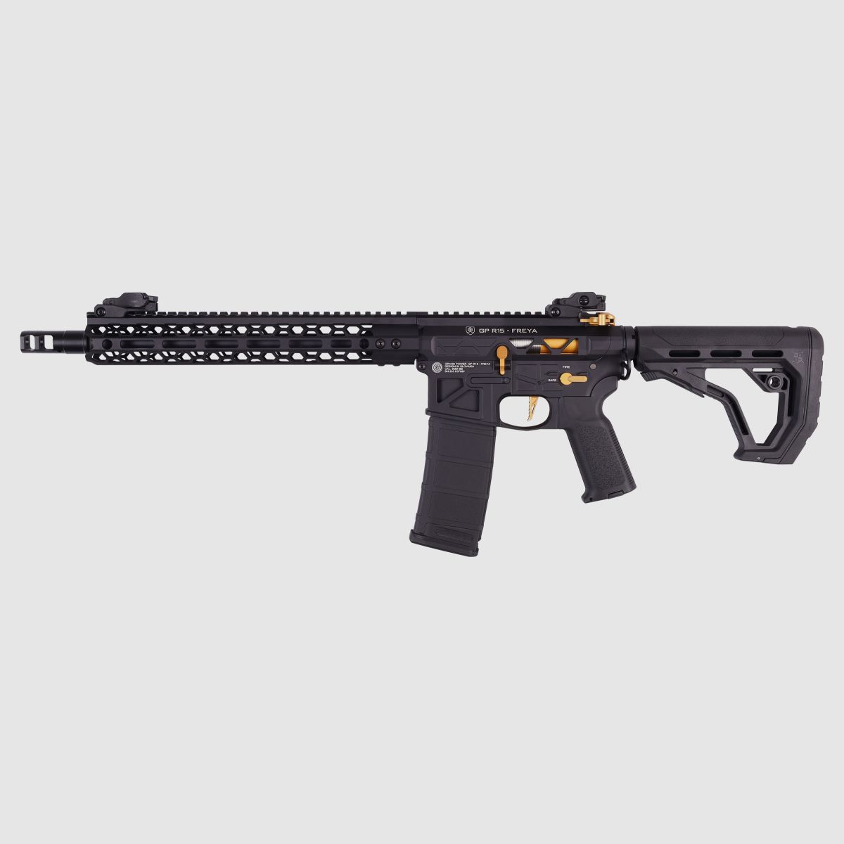 GP R15 FREYA HEXAGON Skeleton 12,5" gen.2 M-LOK Czarny/Złoty S-AEG Wolny od 18 lat -F- | Delta Armory