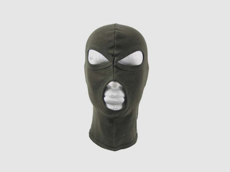 Balaclava, 3-Loch, dünn, oliv, 100 % Baumwolle