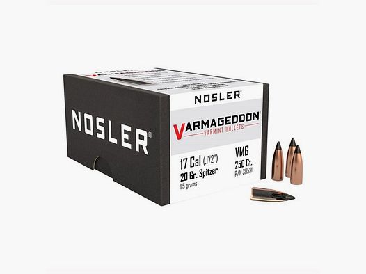 NOSLER 17 CALIBER (0.172″) 20GR FLAT BASE TIPPED 250/BOX