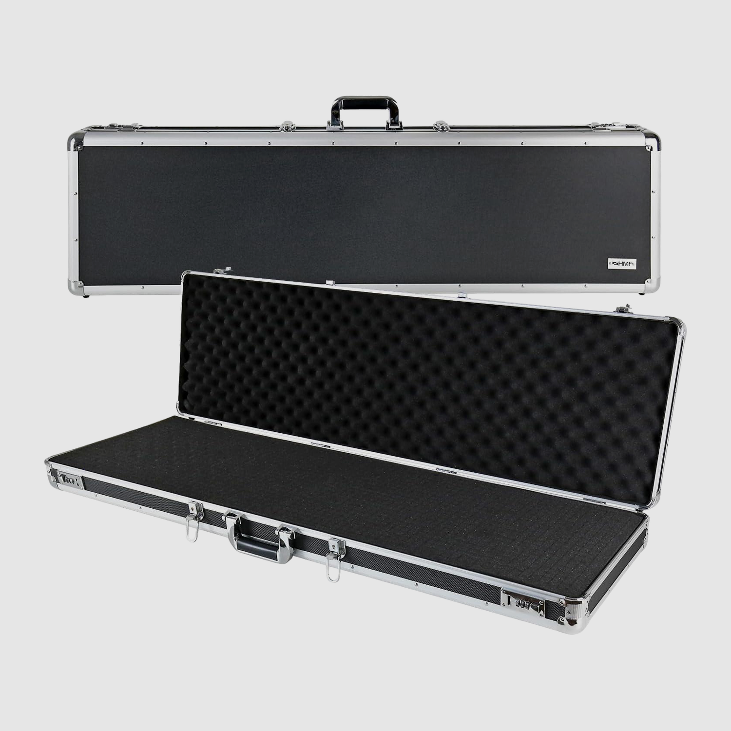 Aluminum gun case for long guns with foam padding and combination lock (117 x 36 x 12 cm)