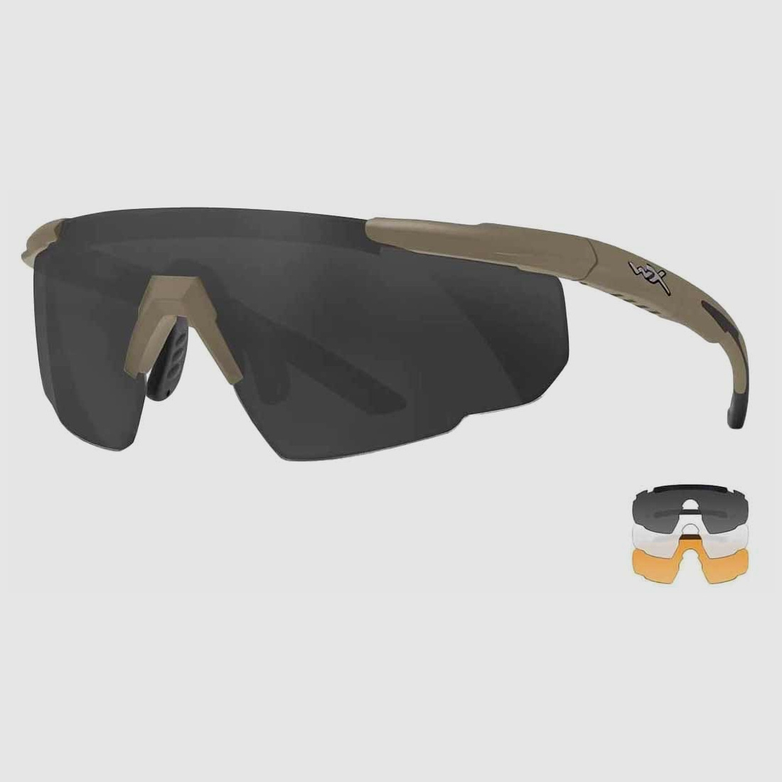 Wiley X Schießbrille Saber Advanced Set Gläser: grau, klar, helles orange, Gestell: matt tarnfarbe