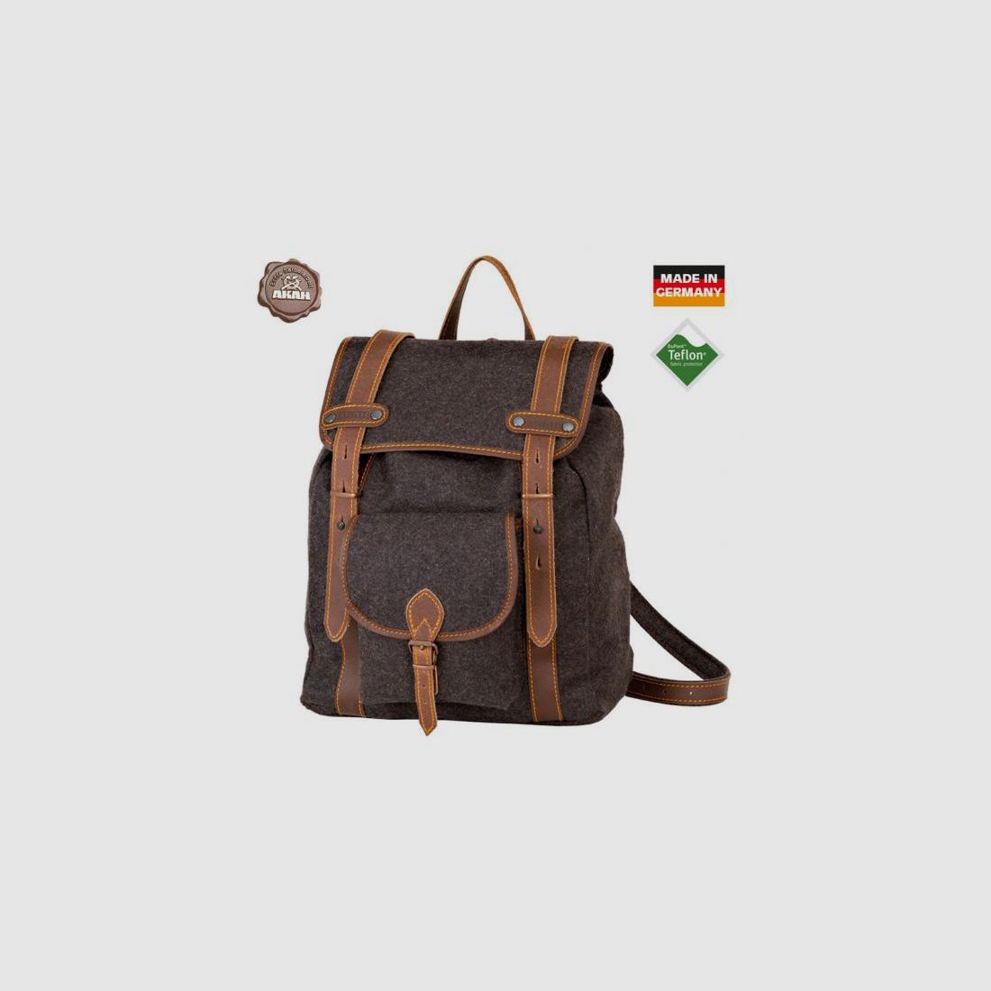 Sac à dos de randonnée AKAH en loden avec cuir de buffle