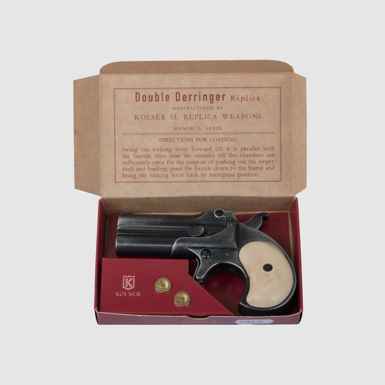 Deko Pistole Kolser Derringer 95 USA 1866 Kaliber .41 antikschwarz Griffschalen in Elfenbeinoptik