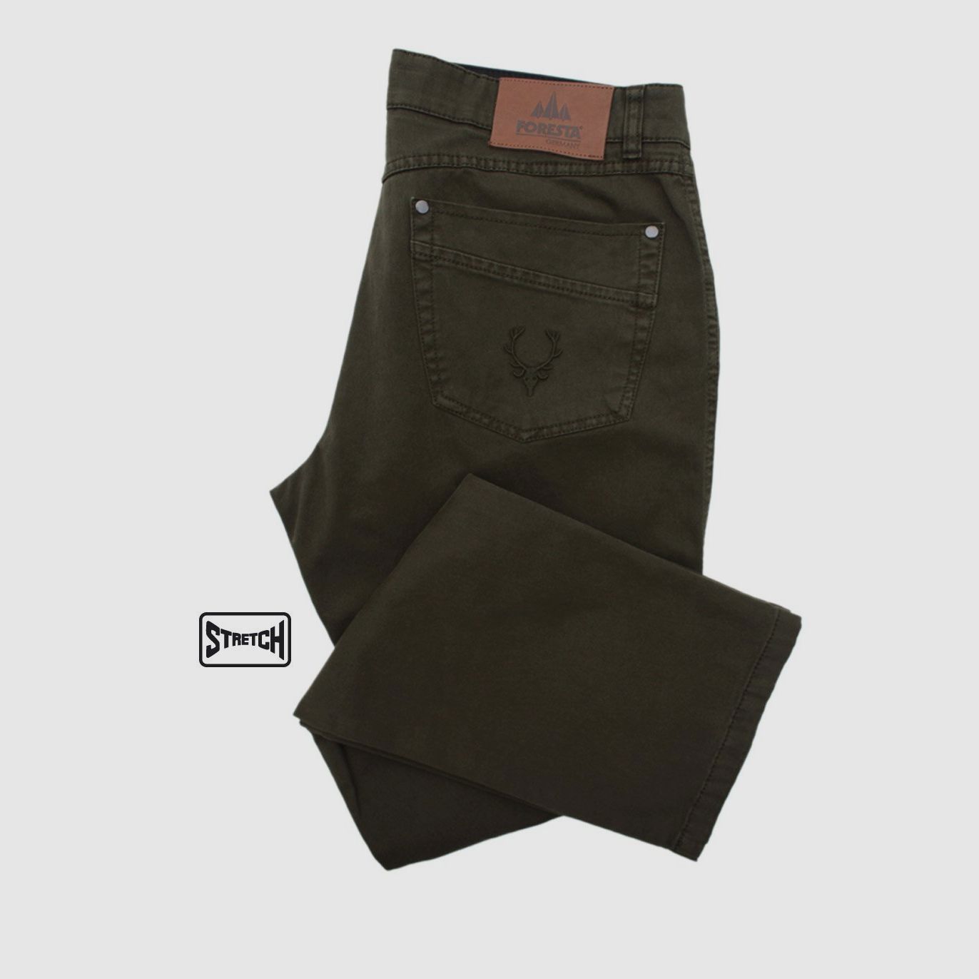 FORESTA Five Pocket - Jeans de chasse confortables avec broderie de cerf élégante et ceinture de confort stretch exclusive