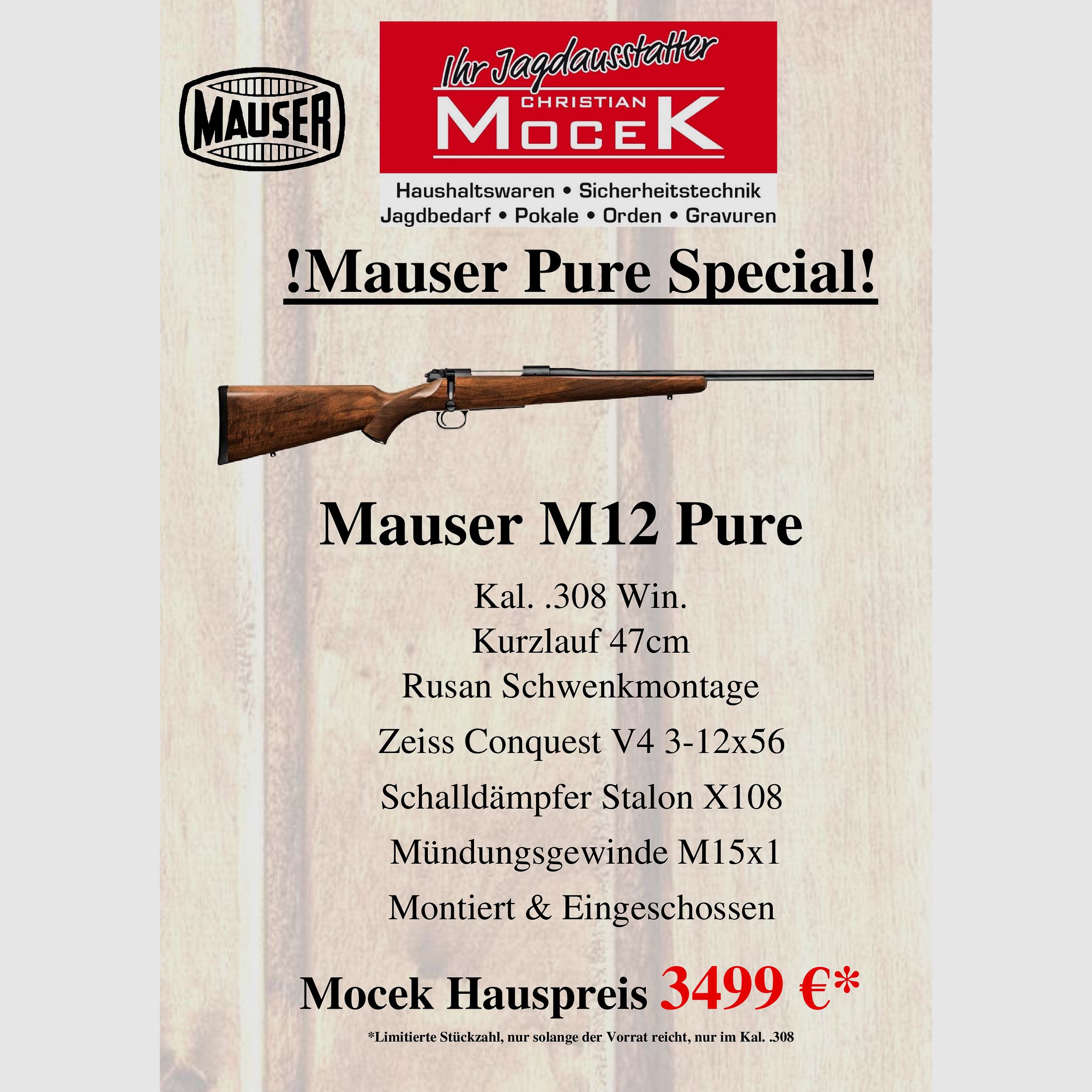 Mauser M12 Pure, met Zeiss Conquest V4 3-12x56