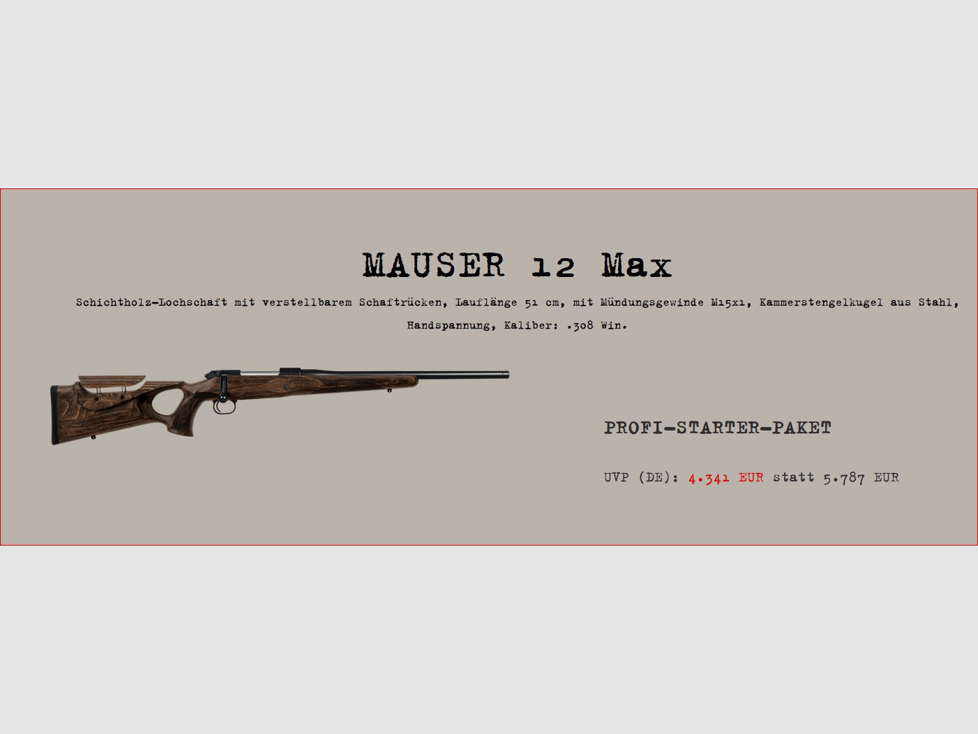 Mauser M12 Max; Profi-Starter-Paket; Minox RS6 2,2-14x50; Schalldämpfer